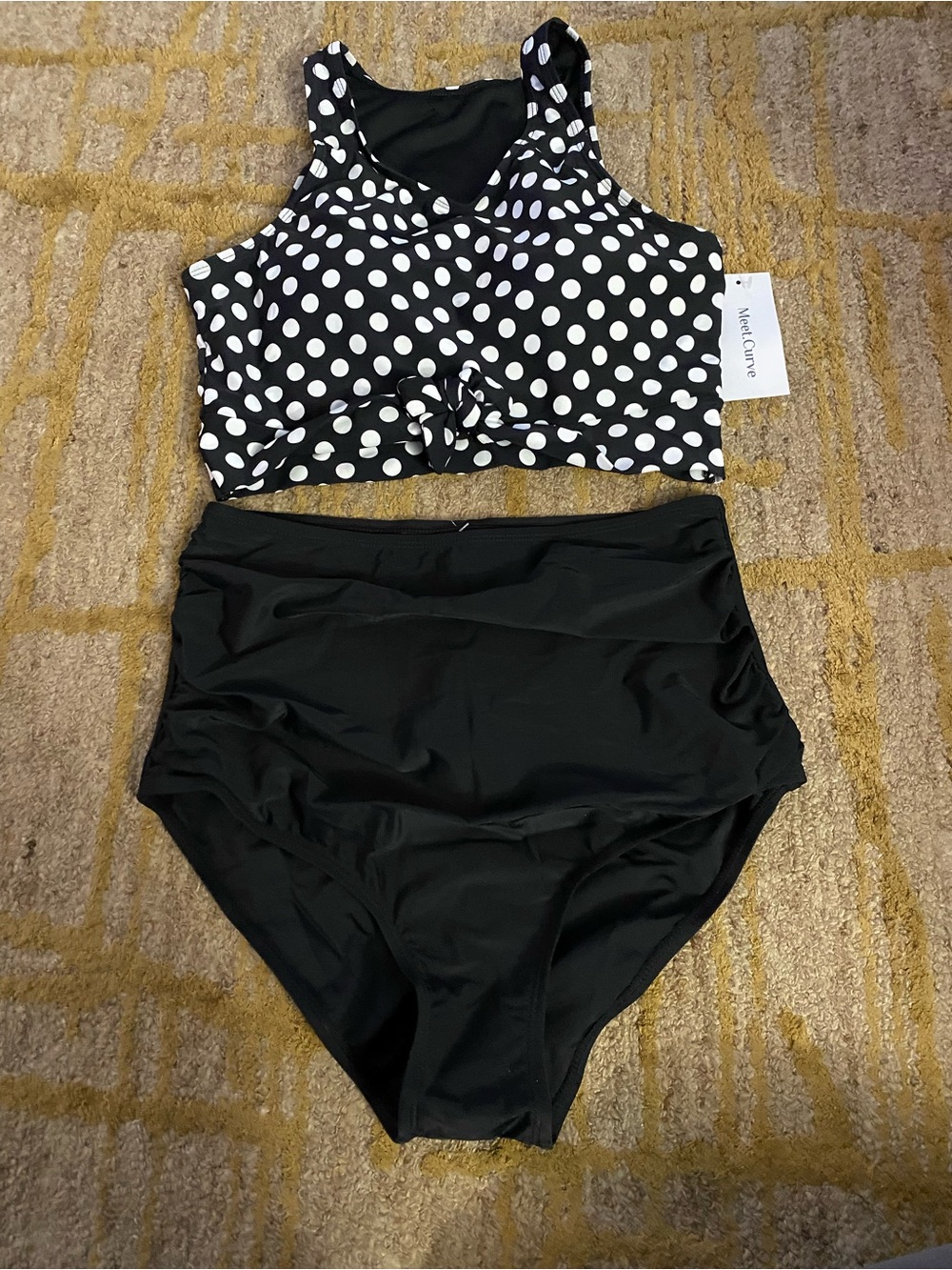 Meet.Curve Black & White Polka Dot High-Waist Bikini Set NWT